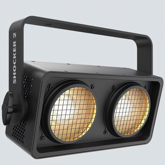 A black LED light with two yellow lights on it, perfect for audio and video rental services.