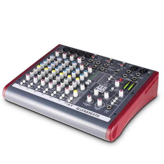 A red mixer on a white background for audio rental services.
